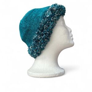 Vintage Stylish blue Knit Hat with Textured Trim